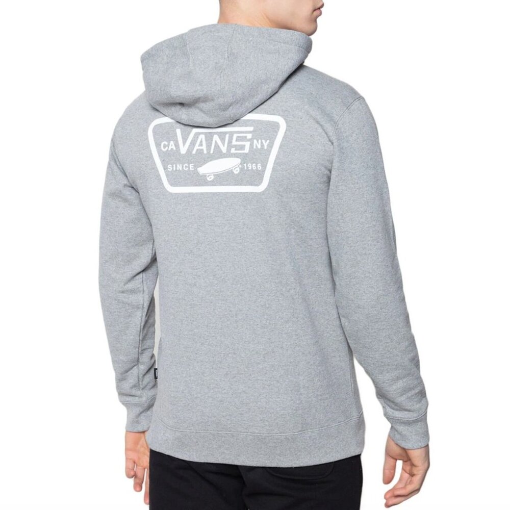 VANS Full Patched Pullover Logo Graphic Hoodie in Cement Heather, M